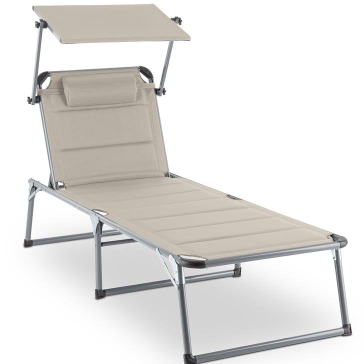 180cm Long Reclining Single Chaise with Cushions, Beige, Silver