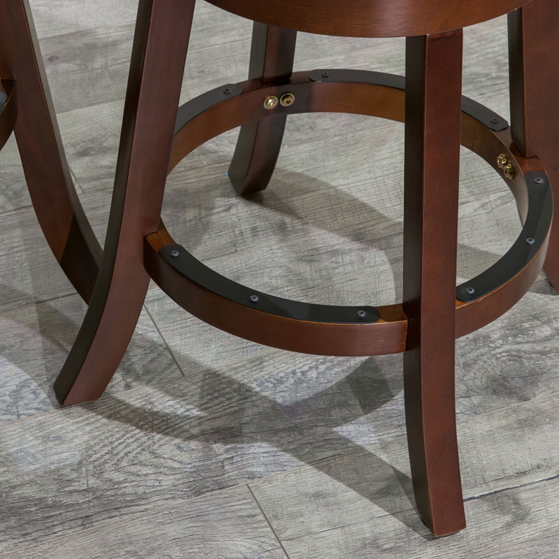 Tabouret pivotant à dossier et à lattes de 24 po de hauteur comptoir, finition cerisier, siège en tissu beige, Brun, Beige