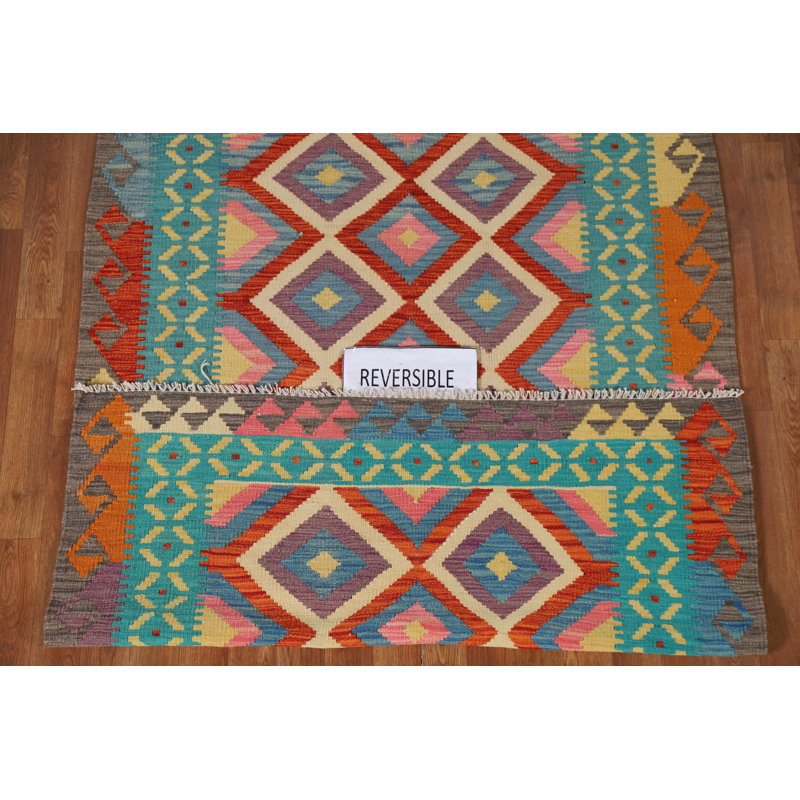Geometric Kilim Reversible Wool Rug 4x6