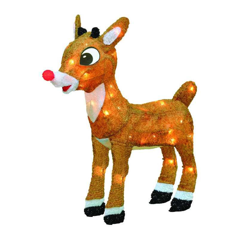 ProductWorks 18 Inch Rudolph with Red Nose 3D Pre Lit Christmas Yard Decoration