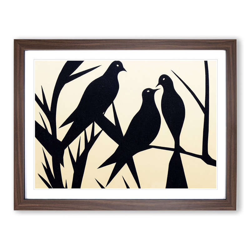 Spirited Dove Birds Abstract - Framed Print, Brown