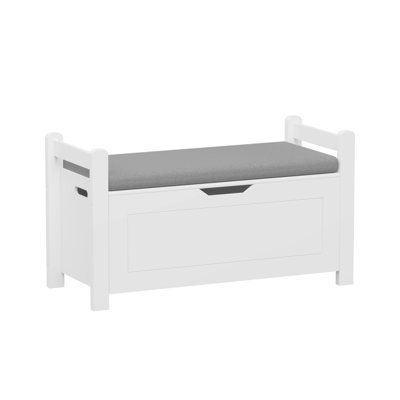 Wooden Storage Box with Cushion Seat Bench/Flip-Top Lid/Safety Hinge