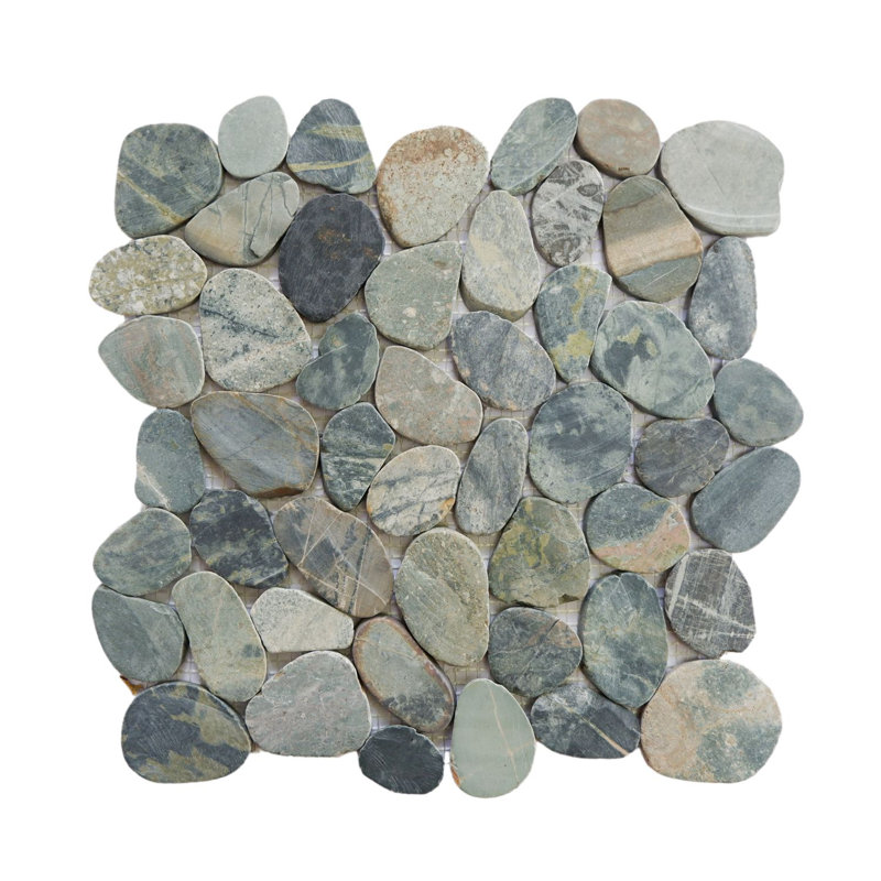 Hawaii 12" x 12" Natural Stone Pebbles Mosaic Wall & Floor Tile, Teal Blue