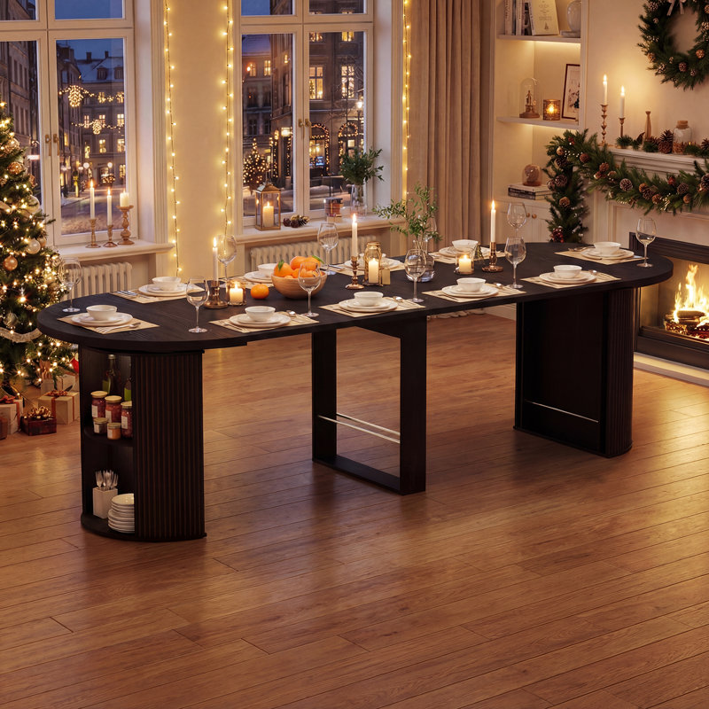 Table de salle à manger extensible 38-92 "avec tablettes de rangement latérales, Noir