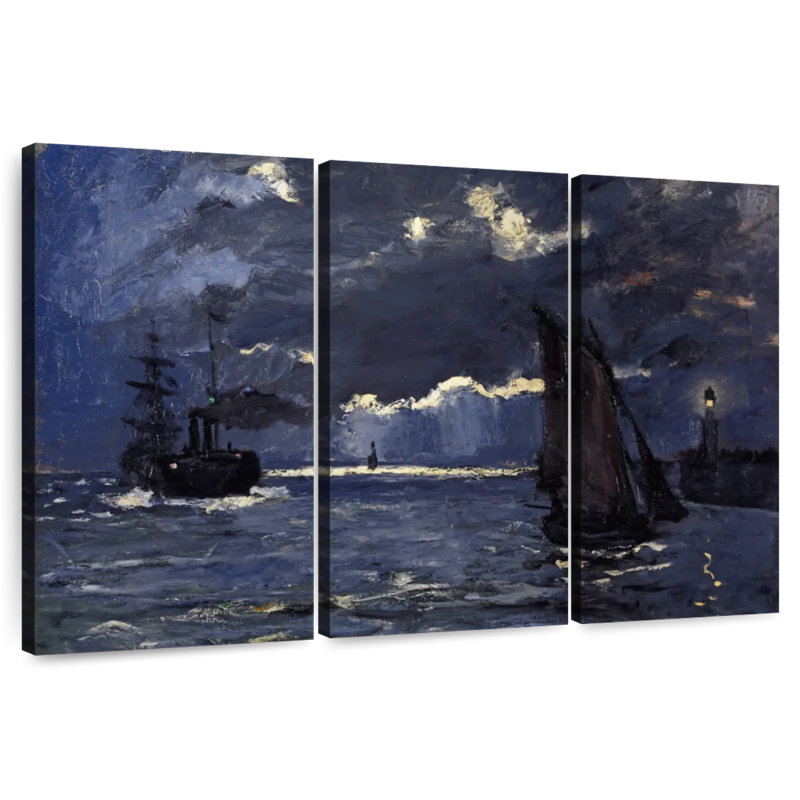 Mehar A Seascape Shipping By Moonlight, 28" H x 45" W