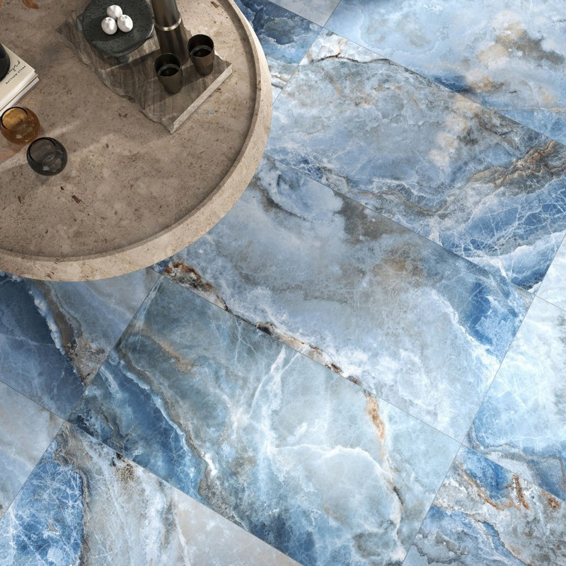Banff 24" x 48" Matte Porcelain Floor and Wall Tile, Onice Azzurro