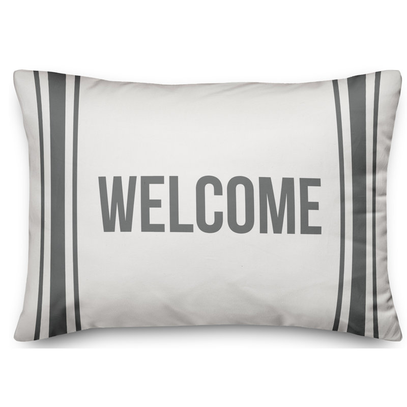  Welcome Farmhouse Stripes Indoor/Outdoor Lumbar Pillow, Gray