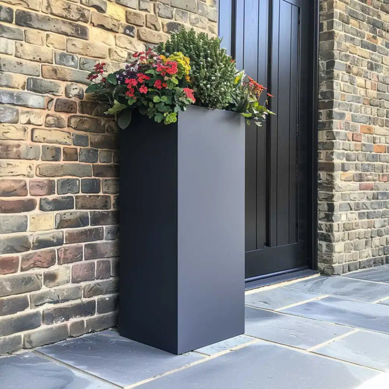 Babrow Metal Planter Box, 80cm H x 100cm W x 80cm D, Grey