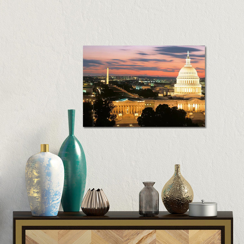 High angle view of a city lit up at dusk, Washington DC, USA 1 Piece Wall Art on Canvas, 30.48 cm H x 45.72 cm W, No Frame