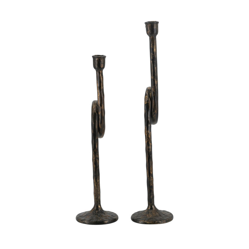 Bougeoirs S / 2 en fer noir et doré avec boucle ludique