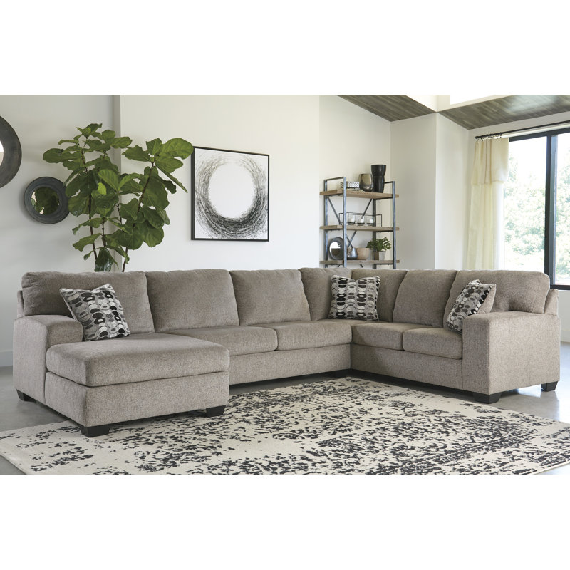 Gray Fabric 3-Piece Sectional Sofa with Ottoman