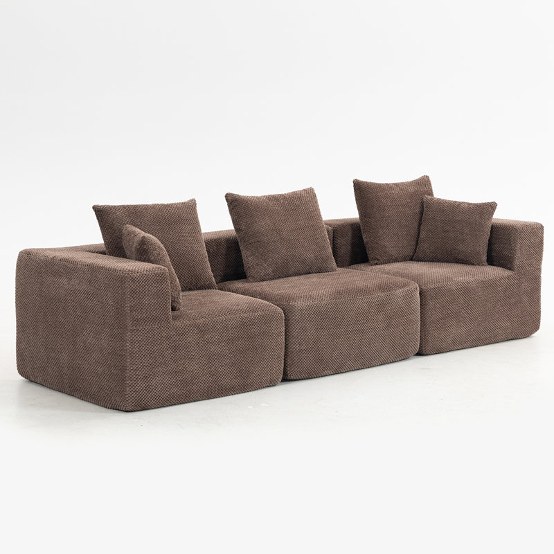 Canapé modulaire surdimensionné à assise profonde, canapé modulaire entièrement en mousse 3 pièces en tissu texturé doux, assemblage sans outil, profil bas convenant aux appartements, 111 po x 37 po x 23,6 po