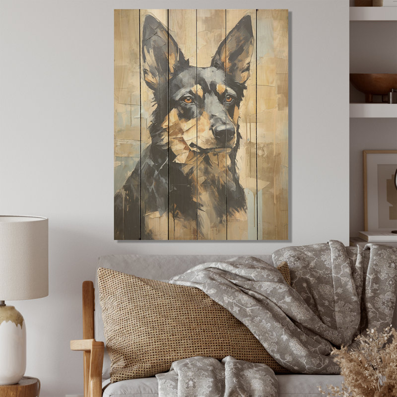 Drôle de berger allemand - Chien, art mural sur bois de pin naturel, H 20 po x l 10 po