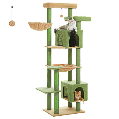 69" Tall Cat Tree For Indoor Large Cats, Large Cat Tower For Adult Cats With Super Large Hammock, Cat Climbing Tree Tower With Scratching Posts, Condo House And Large Top Perch