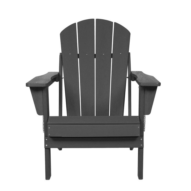 Chaise Adirondack pliante en composite, texture bois avec porte-gobelet double, gris