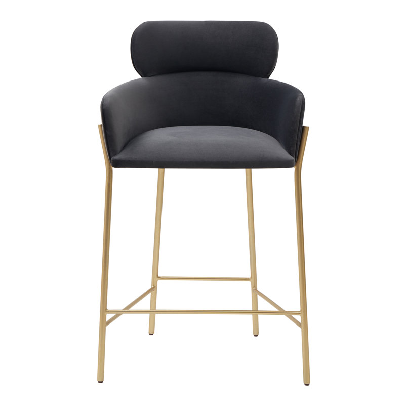 Tighe Upholstered Counter Stool, Gold, Dark Gray Velvet