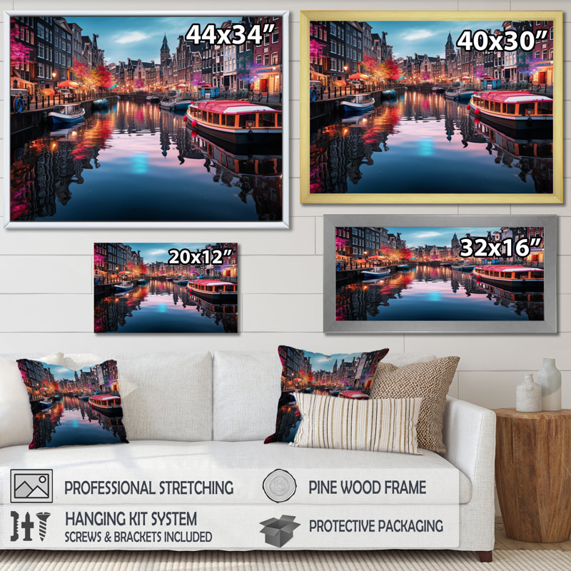 Martirio, ville de Canaux aux Pays-Bas II - impression, Cadre simple noir, H 34 po x l 44 po x P 1,5 po