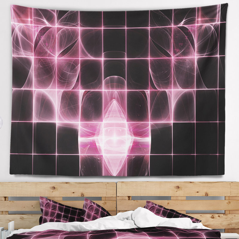 Contour abstrait de chauve-souris rose sur tapisserie Radar, H 32 po x l 39 po