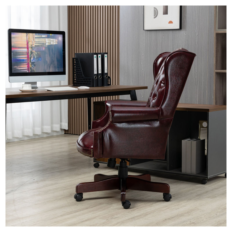 Fauteuil de direction avec dossier haut en cuir de polyuréthane bourgogne ergonomique pour la maison ou le bureau
