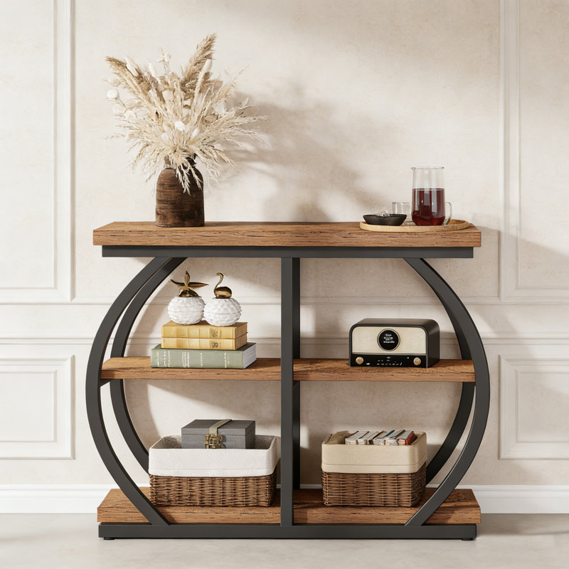 Industrial 3-Tier Console Table, 41.3" Entryway Table, Mix Brown
