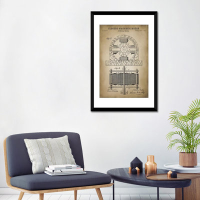 Patent Print Store " Tesla Electro Magnetic Motor, Beige " by PatentPrintStore