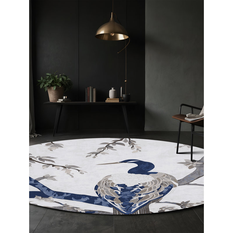 Tapis bleu lavable à la machine, Rond 6 pi