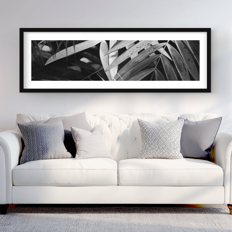 Feuilles tropicales monochromes - imprimé botanique noir et blanc, H 20 po x l 60 po, Noir
