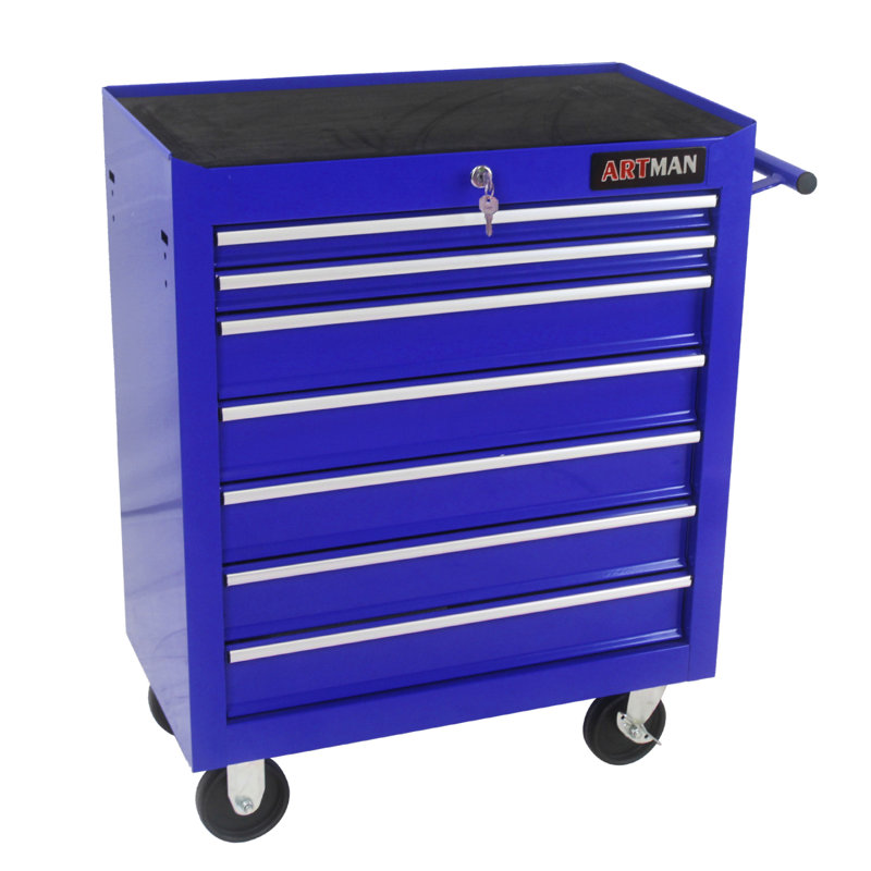 Chariot à outils multifonctionnel 7 tiroirs avec roulettes, Bleu