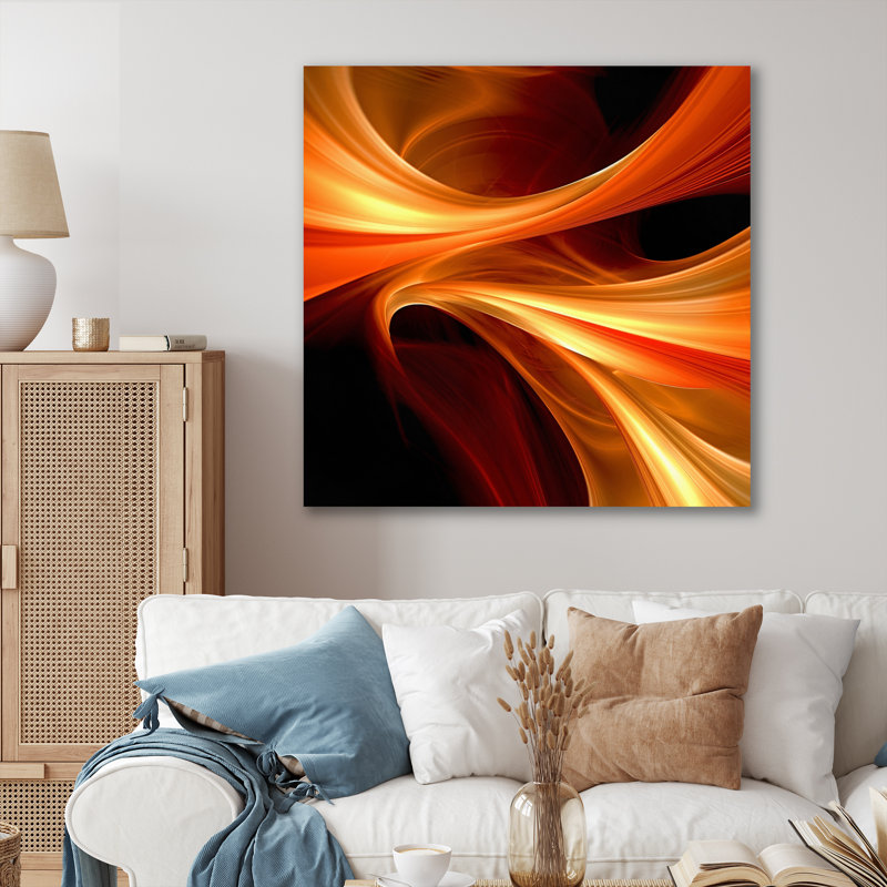 Art abstrait orange sur toile, "Fractal Design", H 40 po x l 30 po x P 1,5 po, Toile tendue