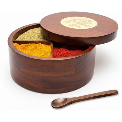 Boîte en bois de manguier - 4 sections (laque brune polie)