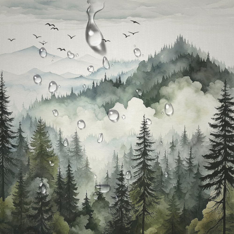 Ensemble de rideau de douche 4 pièces Green Misty Forest