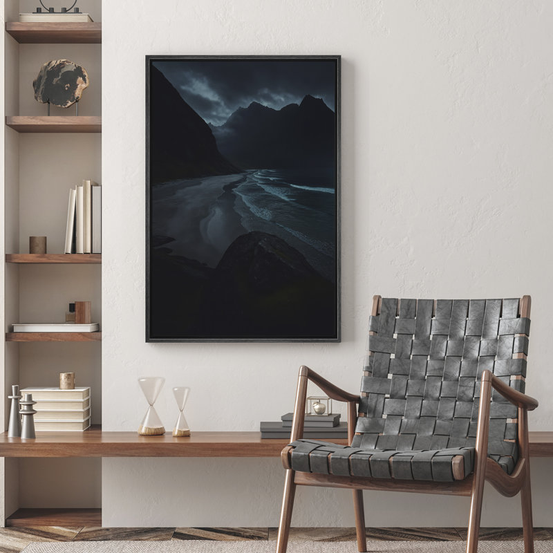 Plage, paysage mural, impression sur toile encadrée, décoration murale de chambre à coucher, H 24 po x l 16 po, Noir