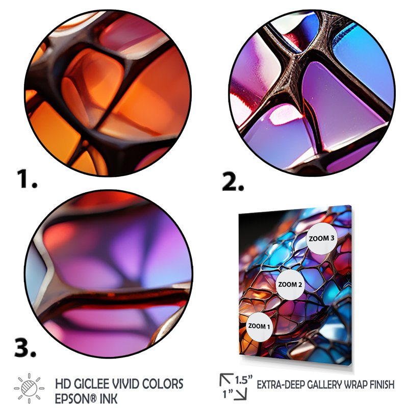 Opalescent Abstract Fractal Glass Relief II - Fractal Wall Art Print, Wrapped Canvas, 44" H x 34" W x 1.5" D