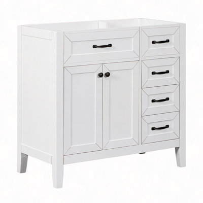 Meuble-lavabo 36 po sans lavabo, base d'armoire seulement, armoire de salle de bain avec tiroirs, structure solide et panneau de fibres à densité moyenne