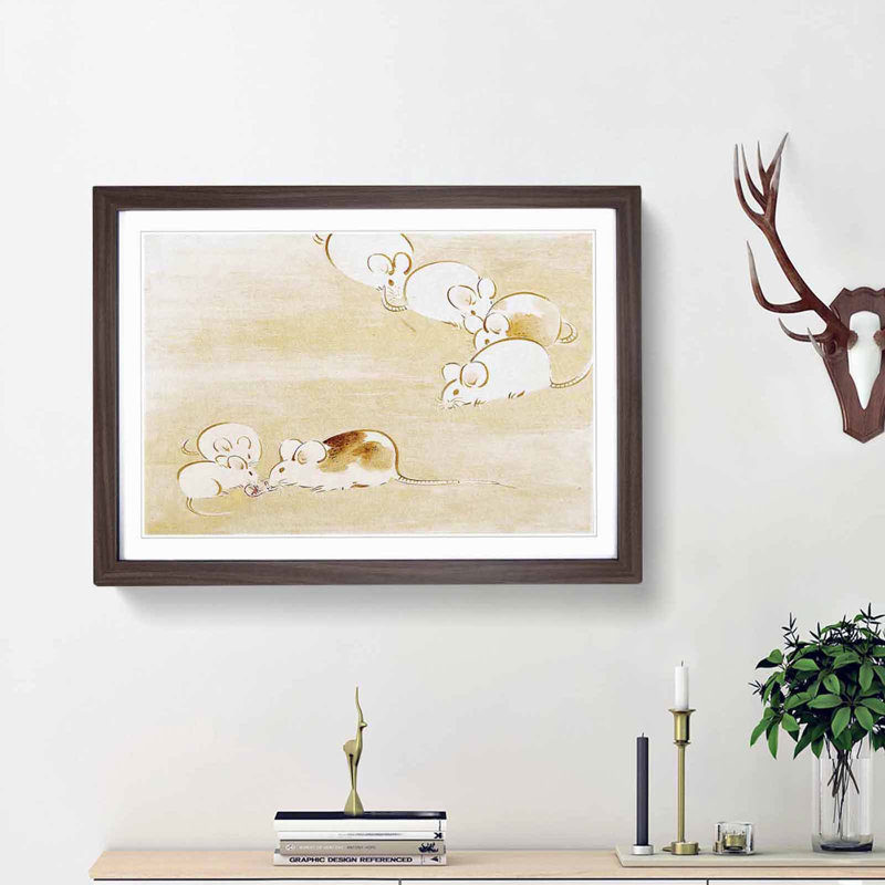 Mice by Shibata Zeshin - Framed Print, Walnut Framed, 27cm H x 36cm W x 2cm D
