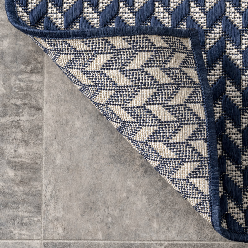 Malaya Herringbone Power Loom Indoor/Outdoor Rug, Rectangle 2' x 3', Navy Blue