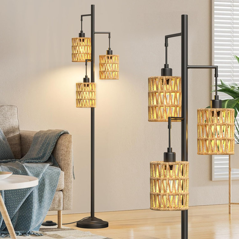 Lampe sur pied en rotin 3 lumières Boho