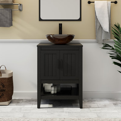 Ensemble de meuble-lavabo simple 24 po avec lavabo vasque, robinet et drain Sharee, assemblage requis