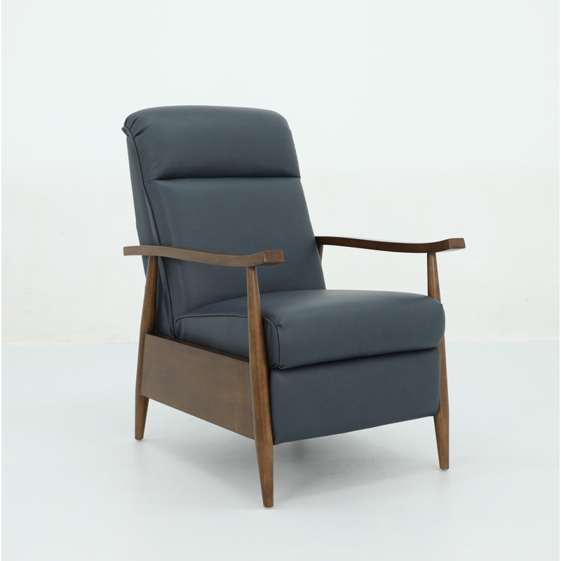 Manual Recliner, Blue Genuine Leather