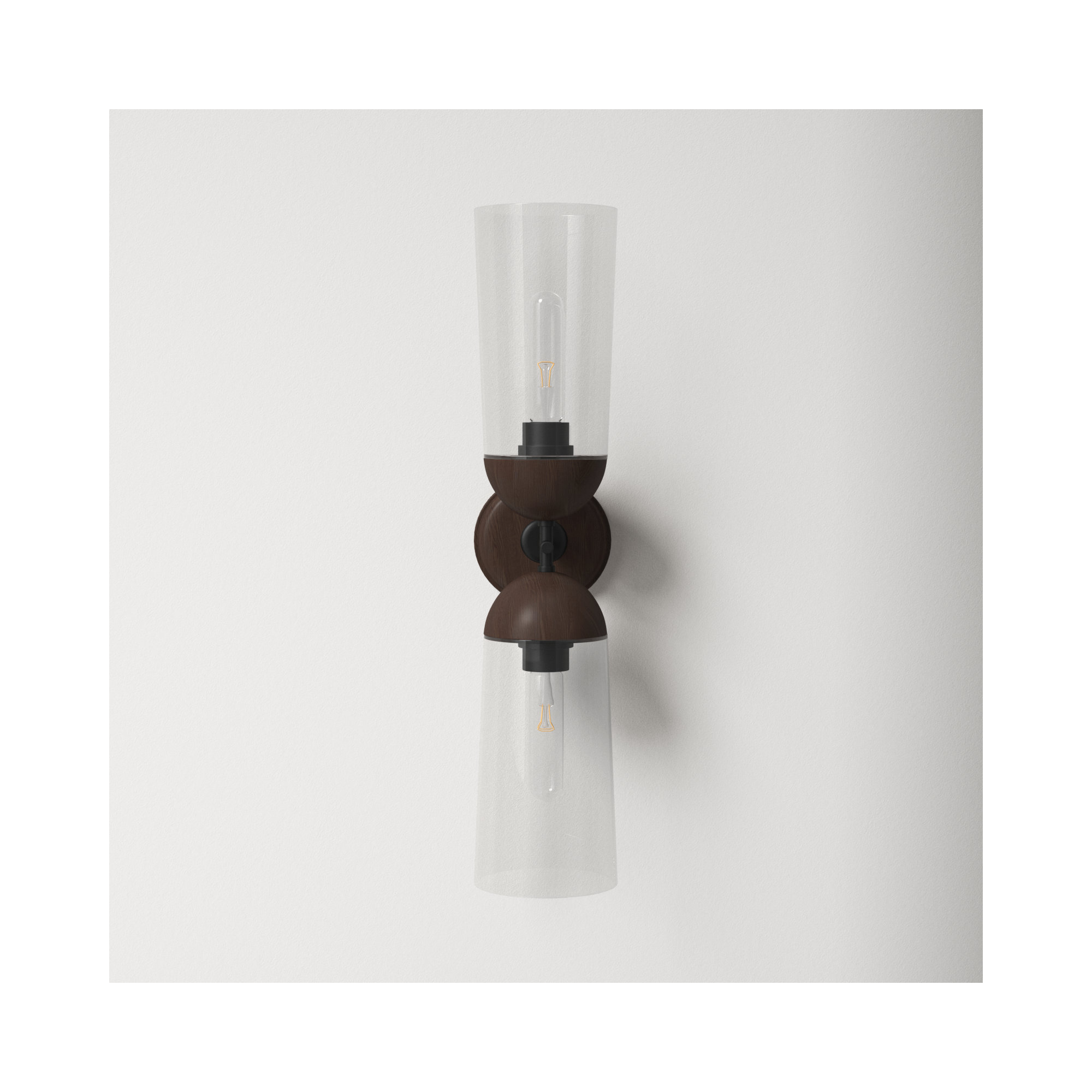 Shiloh Transparent Vanity Light, Matte Black/Walnut, 2