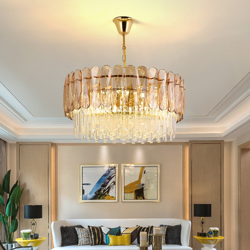 Dimmable Drum Chandelier, Gold