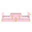 Lit simple rose avec rangement, conception en bois massif, garde-corps, crochets et tablettes, garde-corps