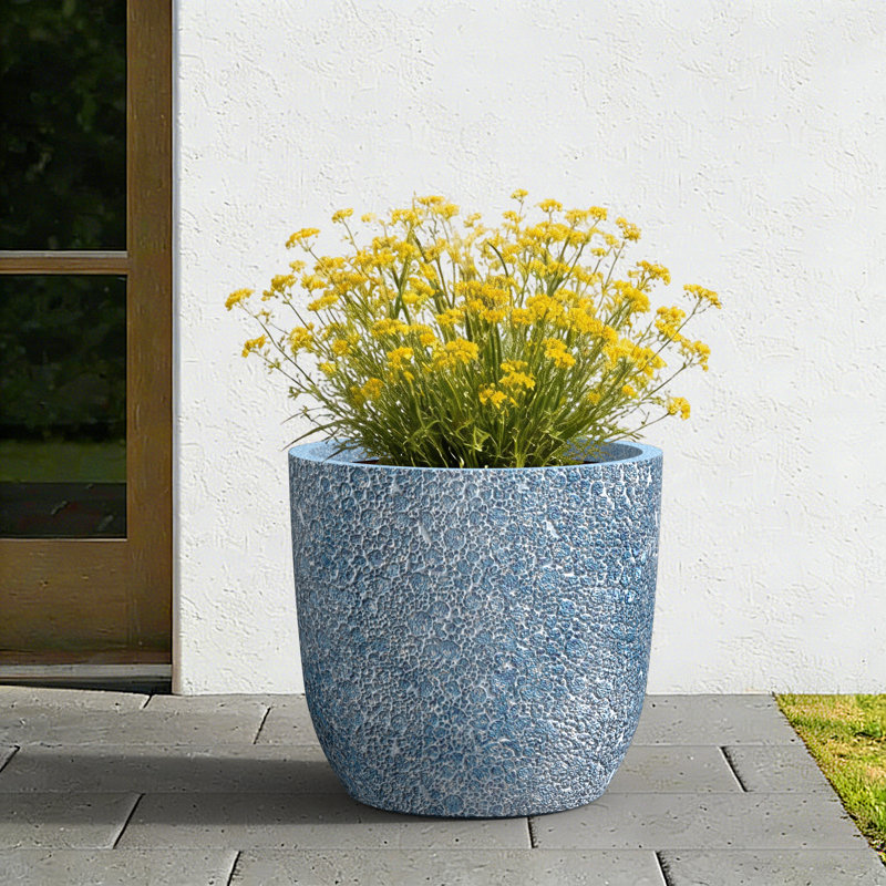 Pot à fleurs / pot rond en béton avec trous de drainage pour intérieur et extérieur bleu clair 14 po 14 po, Bleu clair