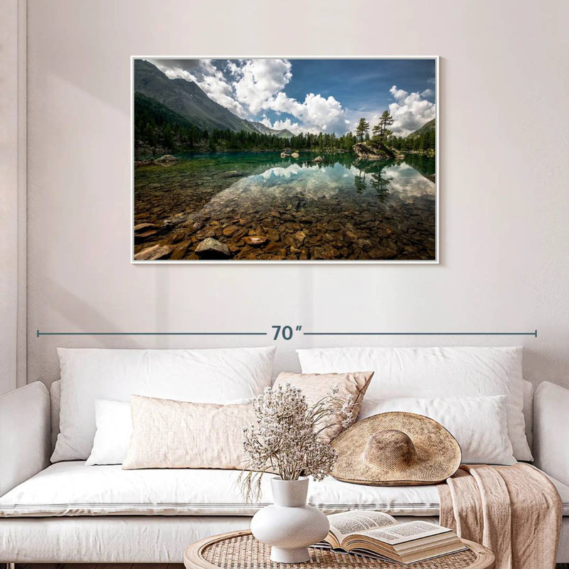 Paysage de lac tranquille, Cadre flottant blanc, 43 po x 29 po