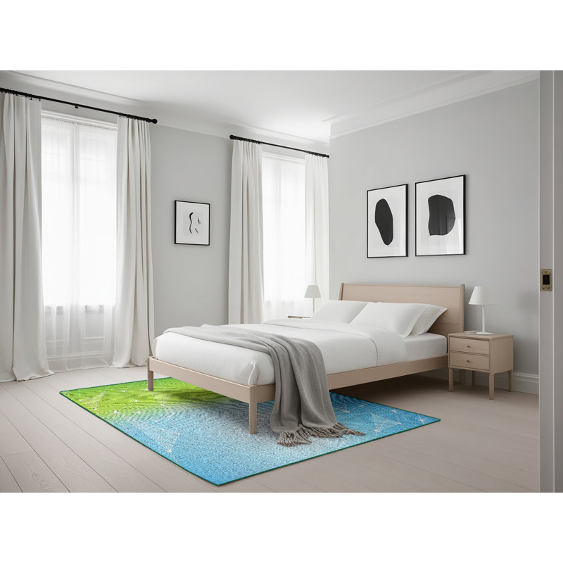 Tapis bleu/vert à motifs, Rectangle 5 pi x 7 pi