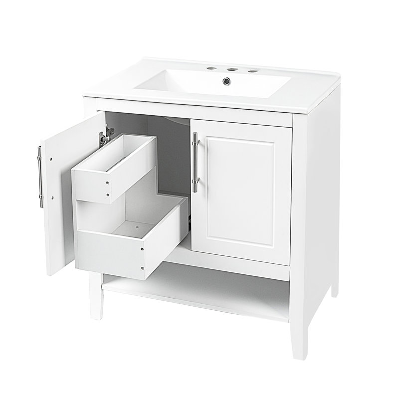 Meuble-lavabo simple 30 po avec plateau Charnae, Blanc