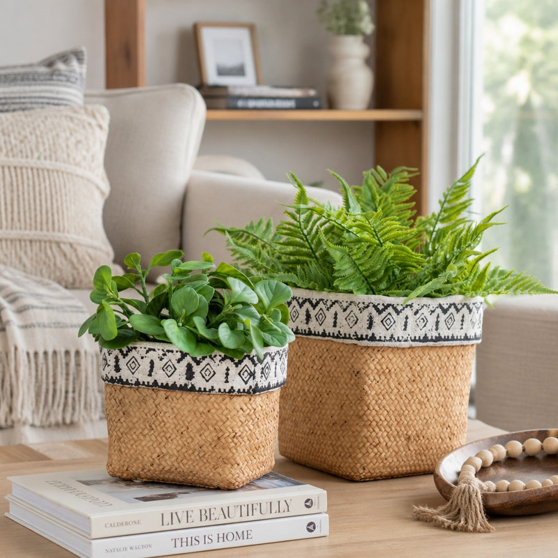 Ensemble de 2 jardinières rectangulaires avec bordure géométrique