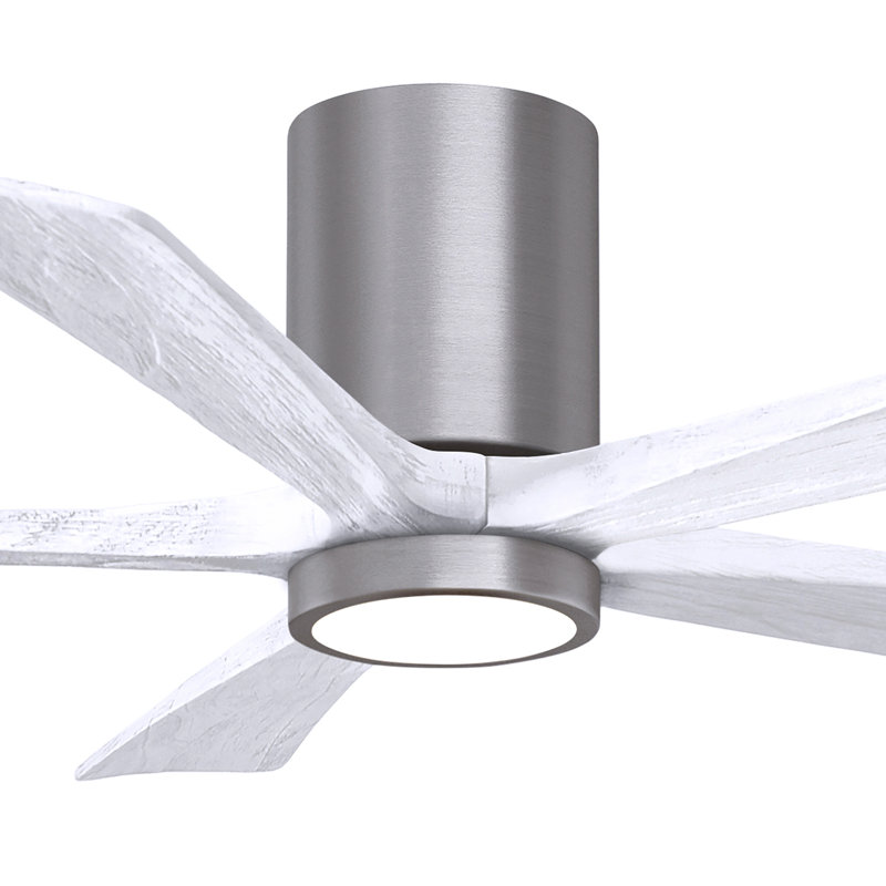 Irene Flushmount Light Kit 5 Blade LED Ceiling Fan, Brushed Pewter, 52", Matte White