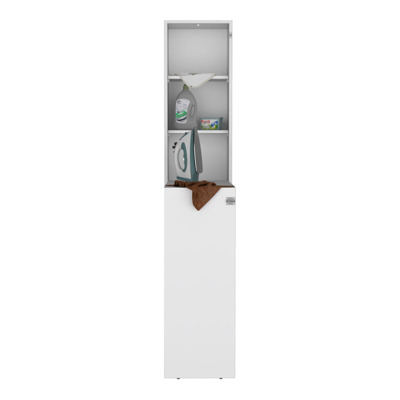 Armoire de table pliable en fer de 42 po de fer, bureau pliable, table de salle à manger pliable, armoire de repassage avec table rabattable et tablettes blanches