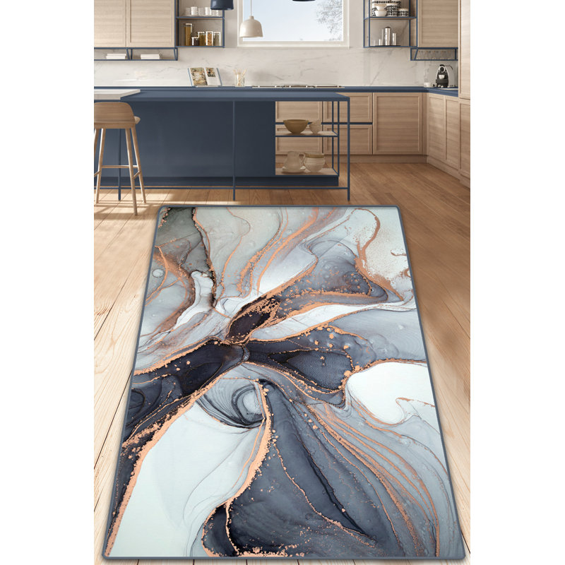 Tsang Abstract Machine Woven Polyester Area Rug in Gray/White/Tan, Rectangle 3'3" x 5'3"